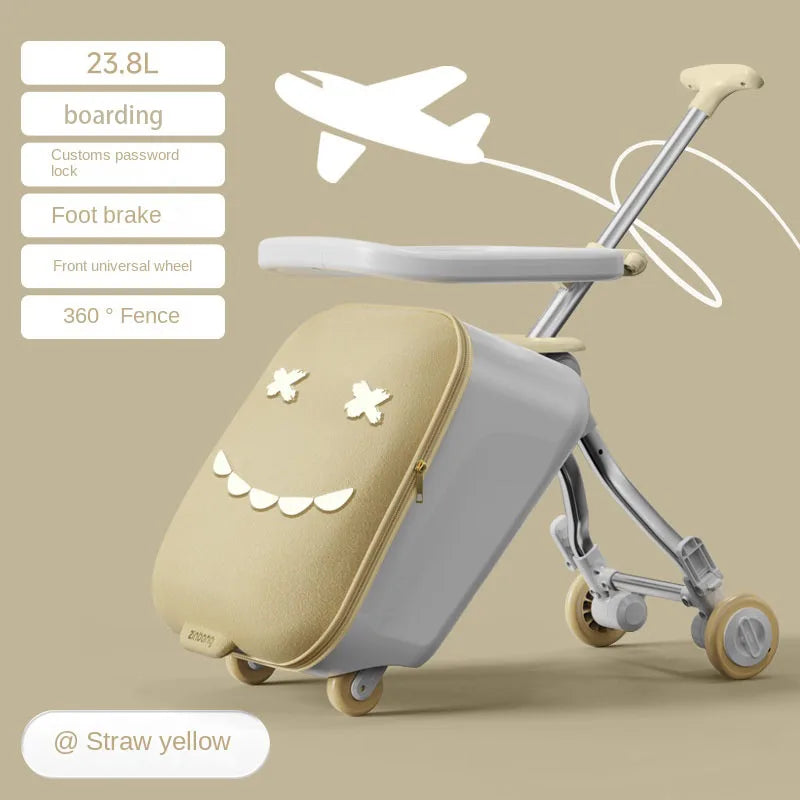New Children's Luggage Can Sit Ride on Trolley Luggage Foldable Suitcase Brake Wheels Baby Suitcase Trip Cabin Carry-Ons