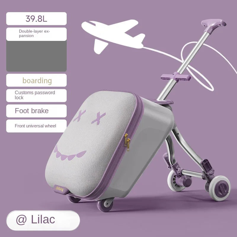 New Children's Luggage Can Sit Ride on Trolley Luggage Foldable Suitcase Brake Wheels Baby Suitcase Trip Cabin Carry-Ons