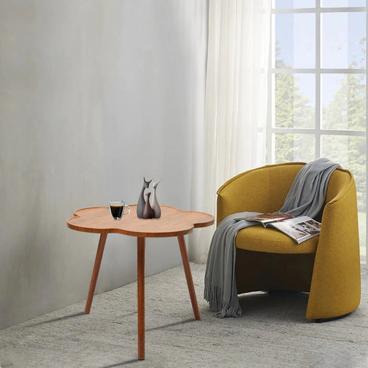 23.6 Inch Wooden Coffee Table Log Color 3 Legs Tea Table Flower Shape Tabletop Small Modern Furniture Living Room&Home Office