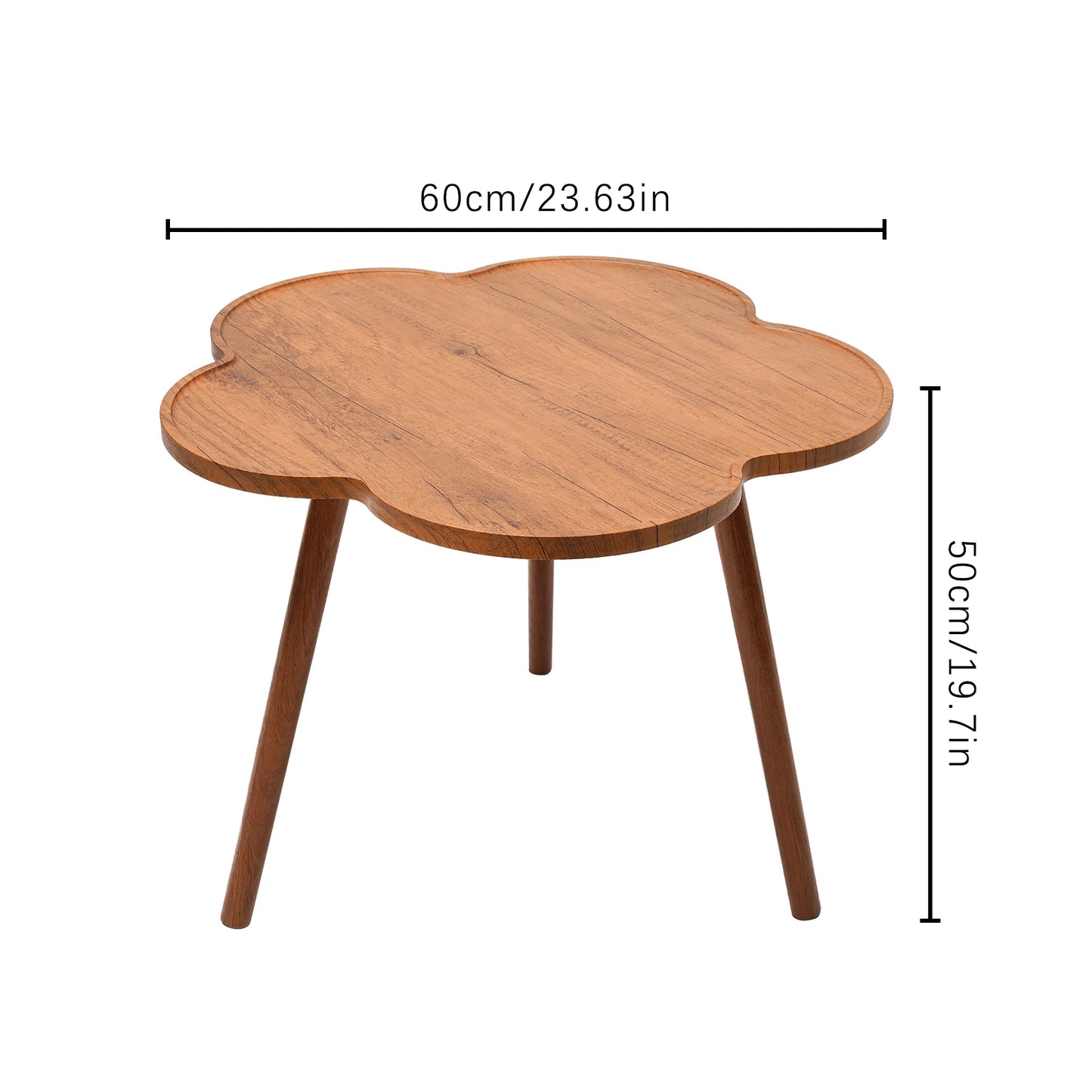 23.6 Inch Wooden Coffee Table Log Color 3 Legs Tea Table Flower Shape Tabletop Small Modern Furniture Living Room&Home Office