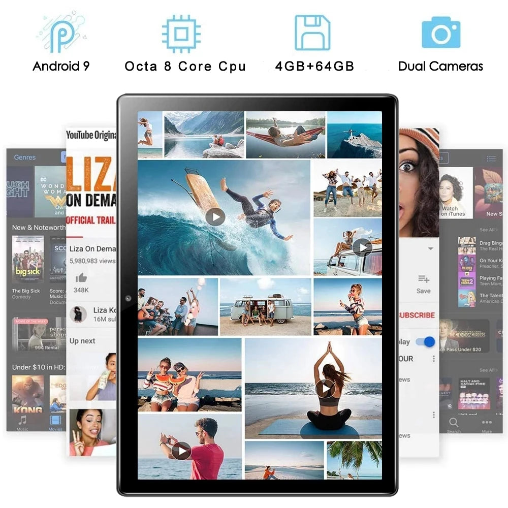 S10 New 10.1 Inch Android Tablet Pc Google Play Dual Cameras Octa Core Dual SIM Phone Call Tablets BT Wi-Fi 4GB RAM 64GB ROM