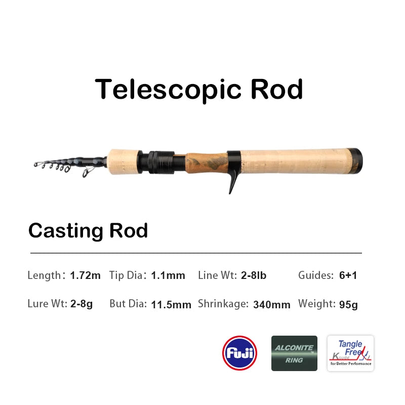 PURELURE 1.50m XUL BFS Telescopic Rod 5ft Travel Rod Trout Spinning Casting Solid Tip Carbon Fishing Rod Small Bait Perch Rod