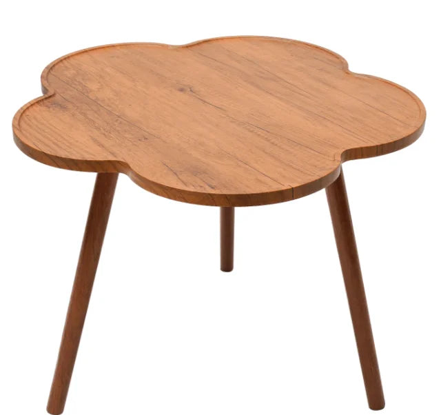 23.6 Inch Wooden Coffee Table Log Color 3 Legs Tea Table Flower Shape Tabletop Small Modern Furniture Living Room&Home Office