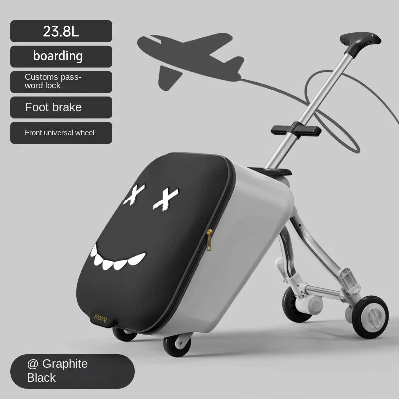 New Children's Luggage Can Sit Ride on Trolley Luggage Foldable Suitcase Brake Wheels Baby Suitcase Trip Cabin Carry-Ons