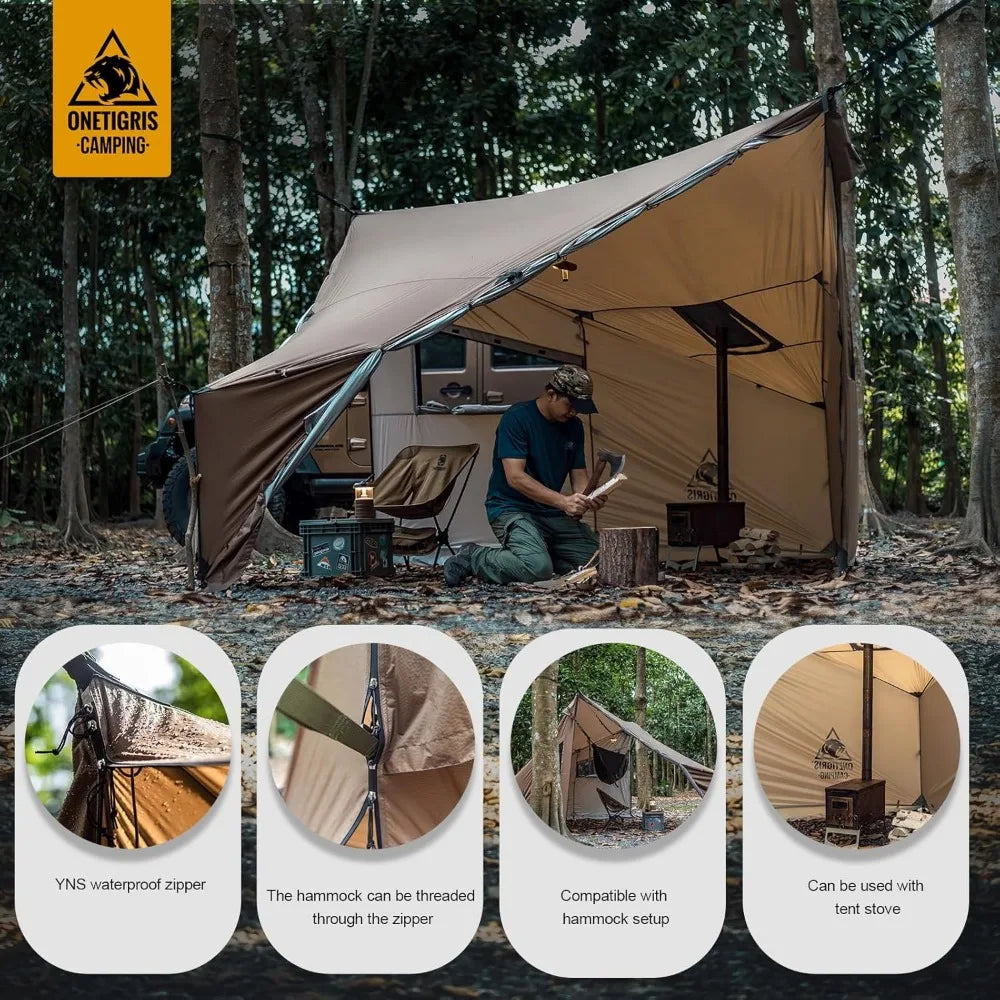 Hot Tent, Large Spacious 4 Person Tent with Stove Jack, Windproof Waterproof Tent for Wood Stove Camping Travel Truck