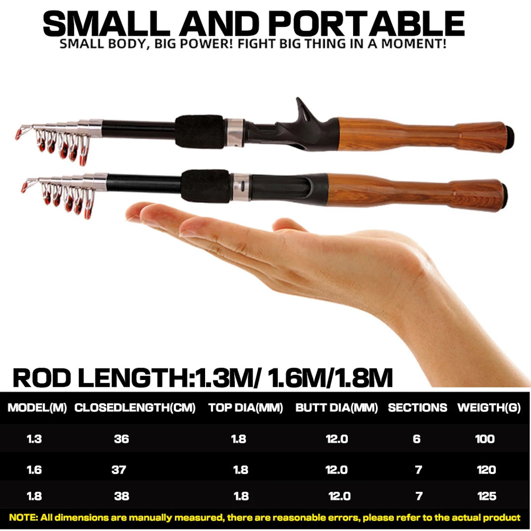 Lure Fishing Rod 1.3m 1.6m 1.8m Carbon Spinning Casting Baitcasting Mini Short Light Travel Lure Rod