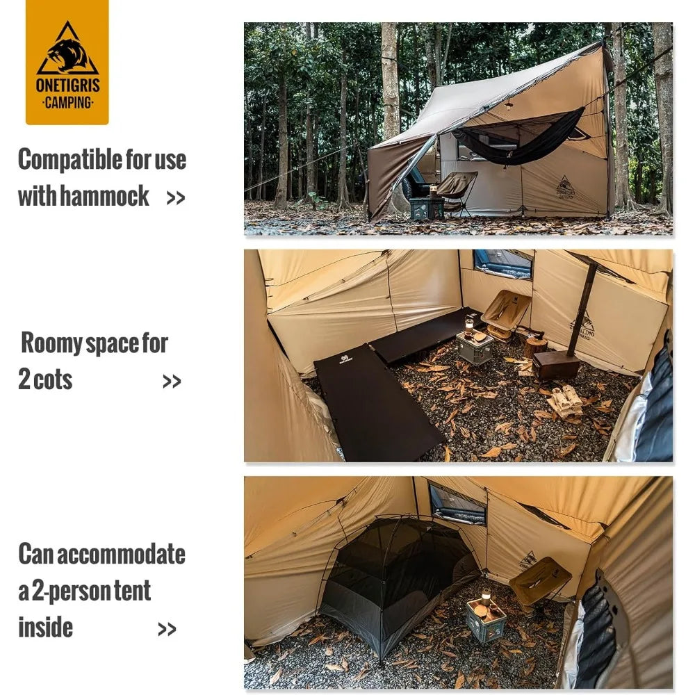 Hot Tent, Large Spacious 4 Person Tent with Stove Jack, Windproof Waterproof Tent for Wood Stove Camping Travel Truck