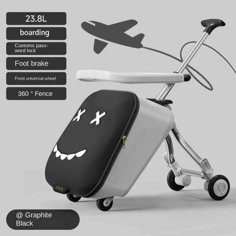 New Children's Luggage Can Sit Ride on Trolley Luggage Foldable Suitcase Brake Wheels Baby Suitcase Trip Cabin Carry-Ons