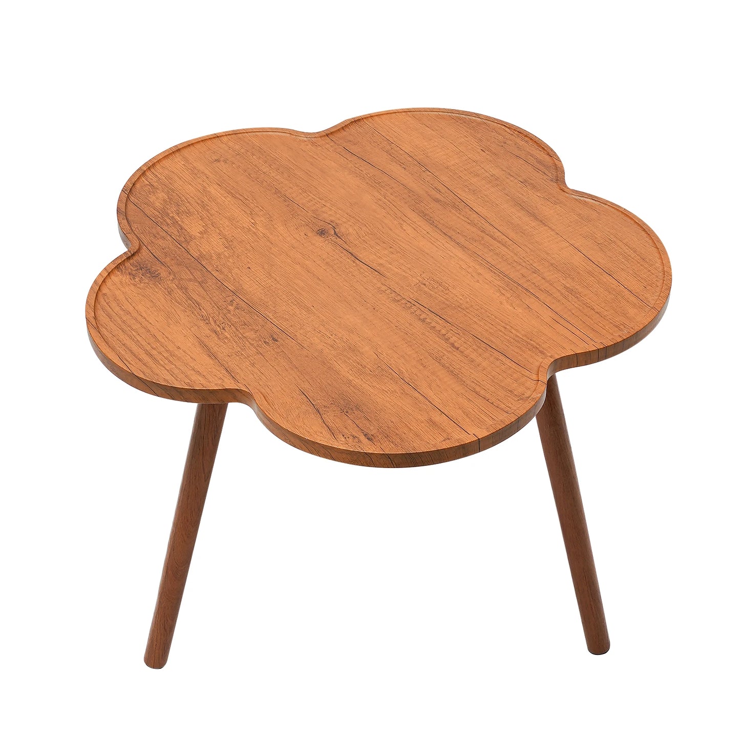 23.6 Inch Wooden Coffee Table Log Color 3 Legs Tea Table Flower Shape Tabletop Small Modern Furniture Living Room&Home Office