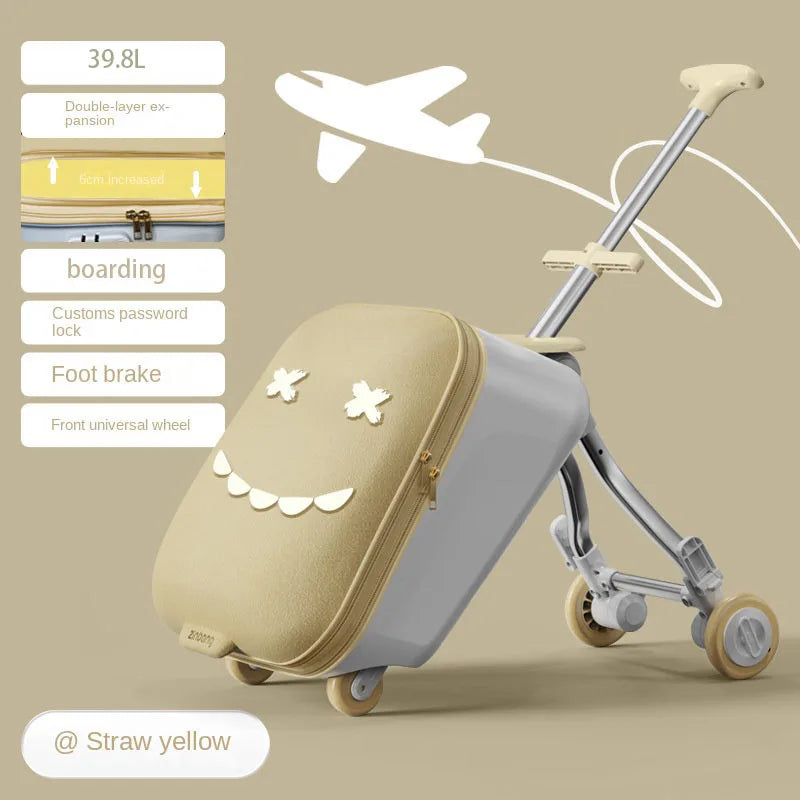 New Children's Luggage Can Sit Ride on Trolley Luggage Foldable Suitcase Brake Wheels Baby Suitcase Trip Cabin Carry-Ons