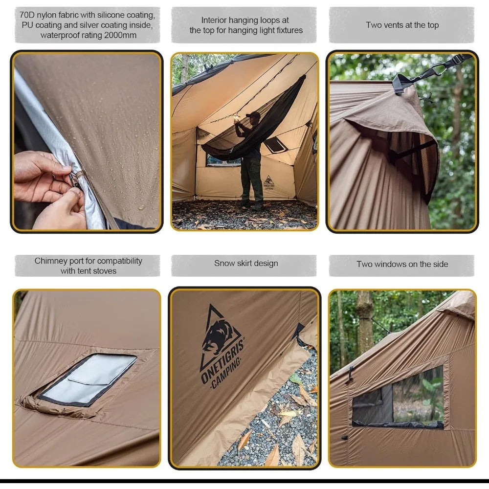 Hot Tent, Large Spacious 4 Person Tent with Stove Jack, Windproof Waterproof Tent for Wood Stove Camping Travel Truck