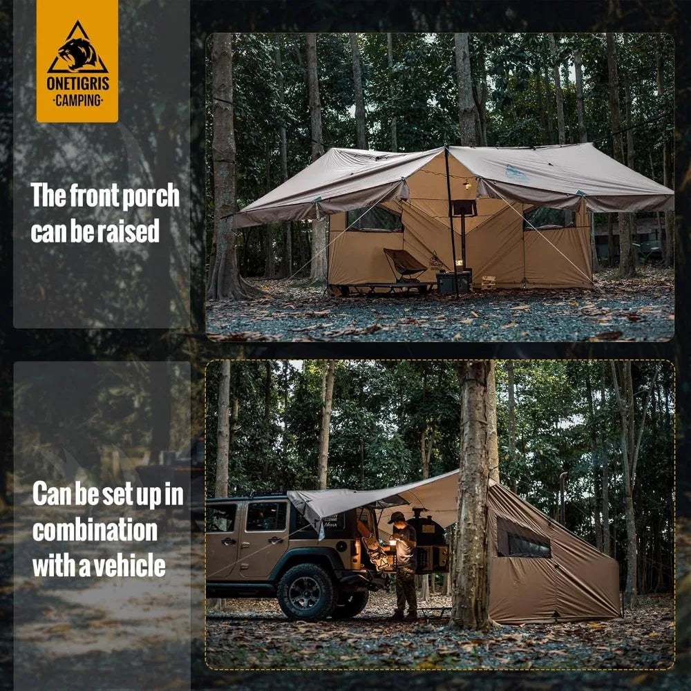 Hot Tent, Large Spacious 4 Person Tent with Stove Jack, Windproof Waterproof Tent for Wood Stove Camping Travel Truck