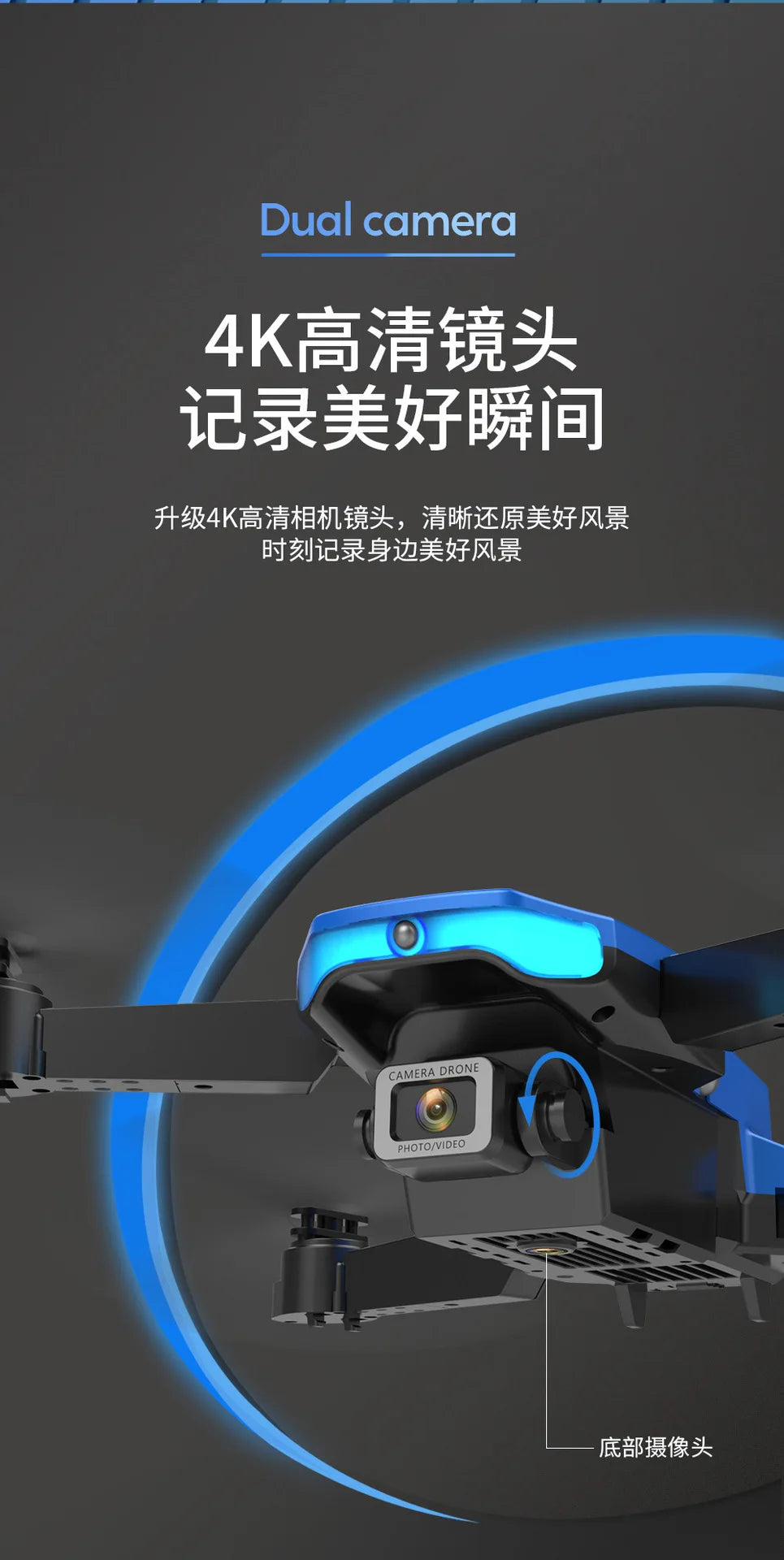 ZK40 F185 aerial drone with three sided automatic obstacle avoidance system, high-definition 4K pixel dual lens remote control