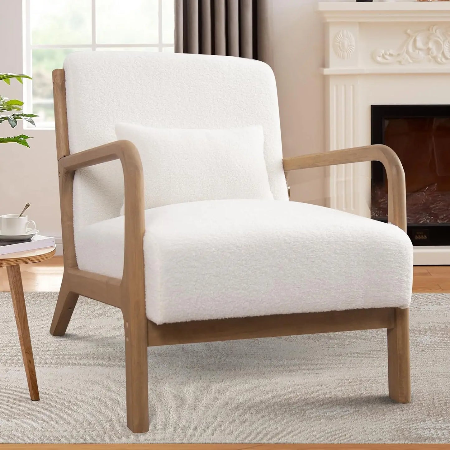 Mid Century Modern Accent Chair, Comfy Fabric Living Room Chairs with Solid Wood Frame, Lounge Reading Armchair, Easy As