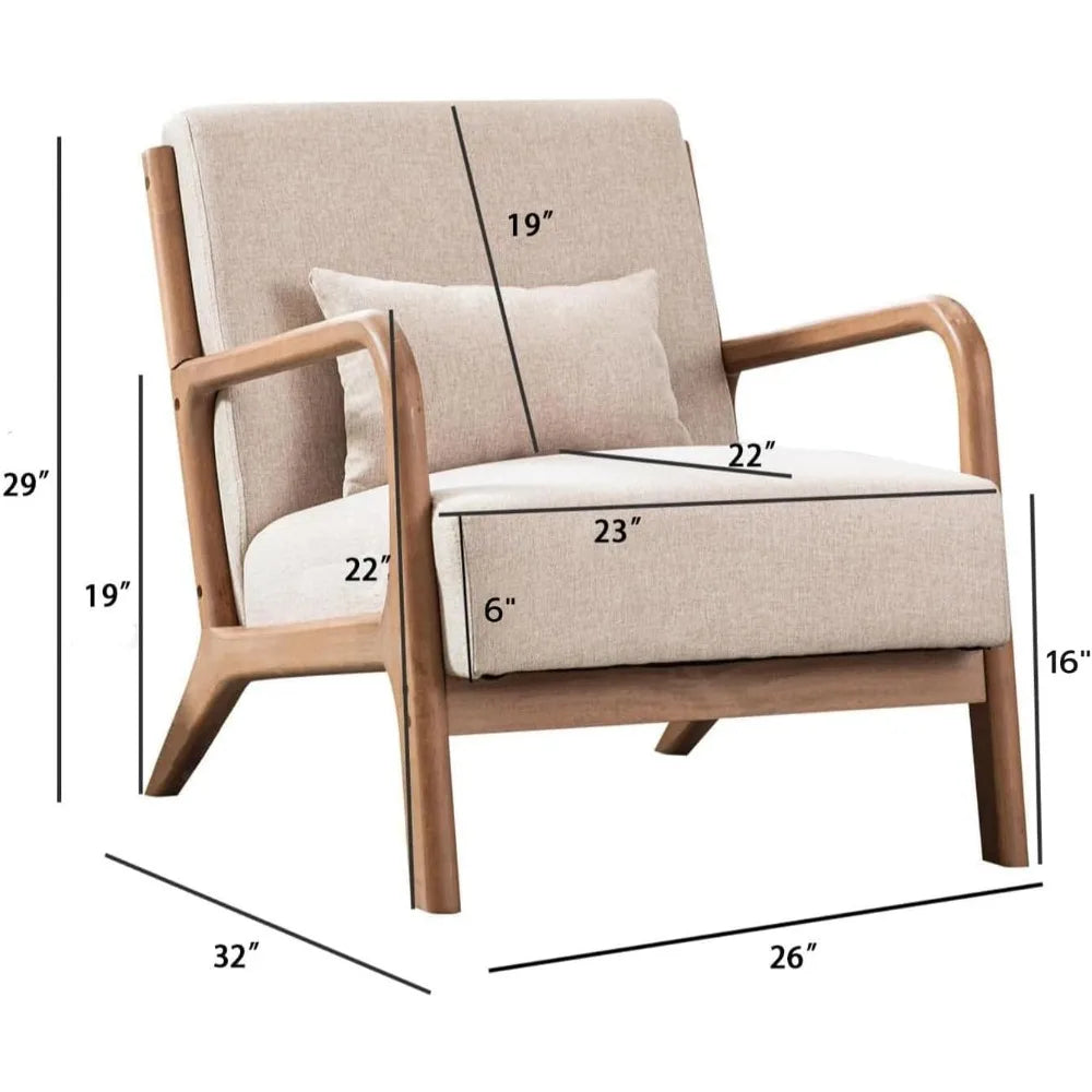 Mid Century Modern Accent Chair, Comfy Fabric Living Room Chairs with Solid Wood Frame, Lounge Reading Armchair, Easy As