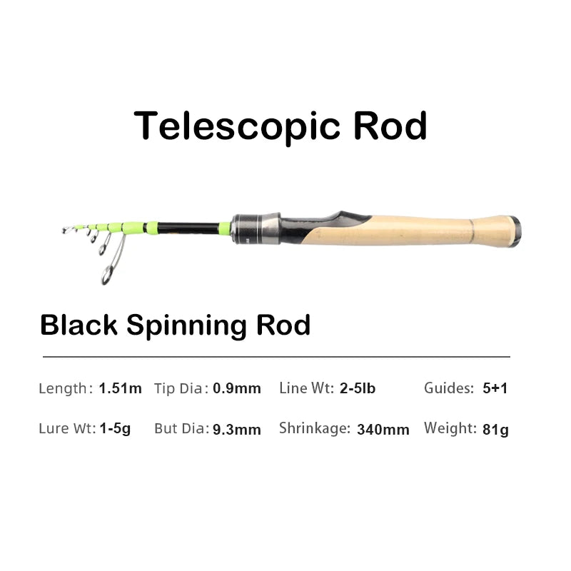 PURELURE 1.50m XUL BFS Telescopic Rod 5ft Travel Rod Trout Spinning Casting Solid Tip Carbon Fishing Rod Small Bait Perch Rod