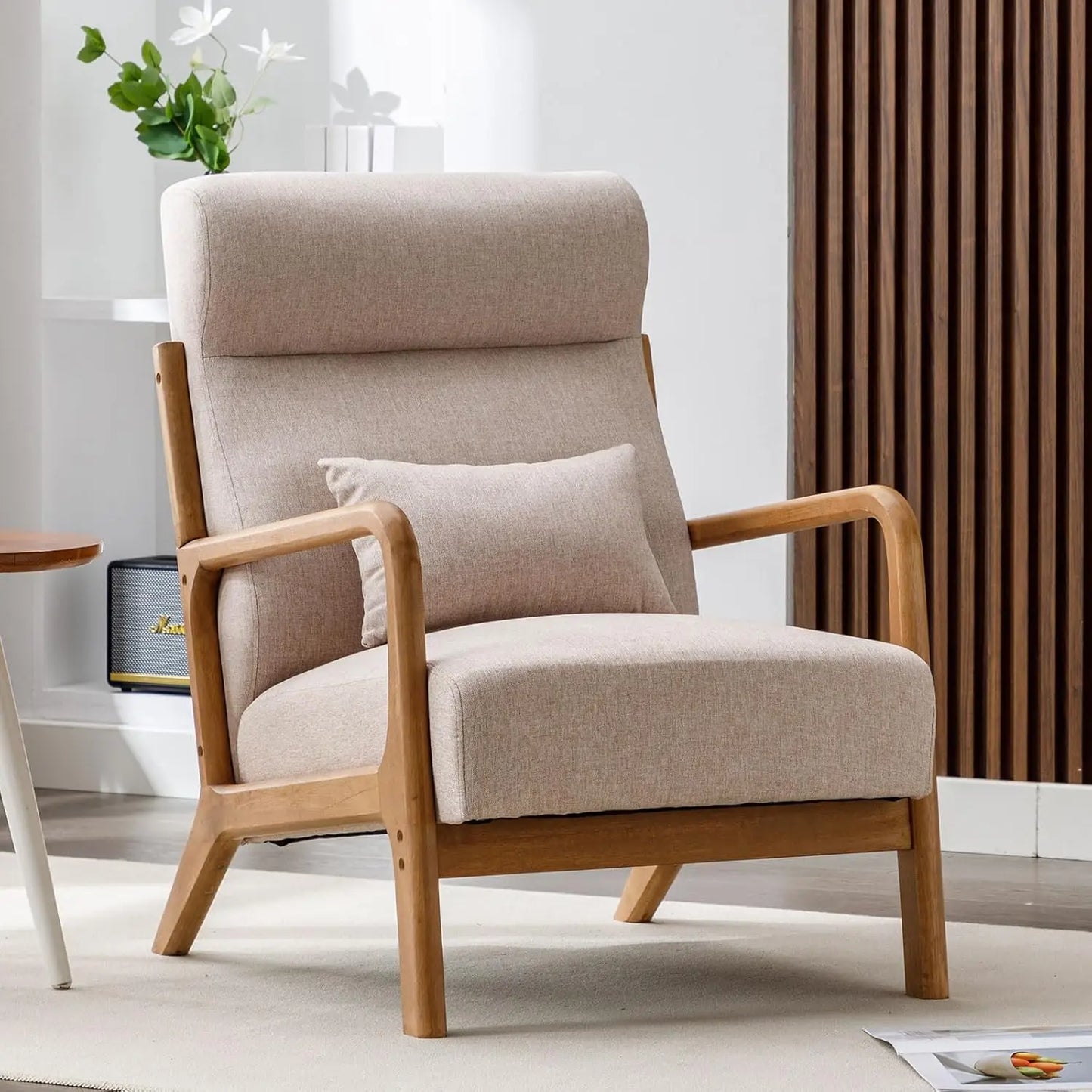 Mid Century Modern Accent Chair, Comfy Fabric Living Room Chairs with Solid Wood Frame, Lounge Reading Armchair, Easy As