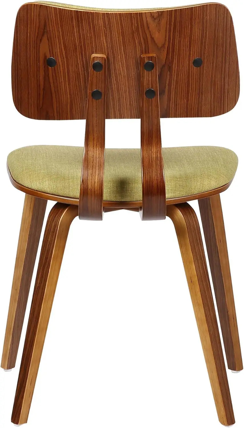Jaguar Mid  Modern Dining Accent Chair For Kitchen Table Desk Vanity In Green Fabric And Walnut Wood Finish