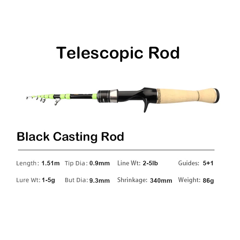 PURELURE 1.50m XUL BFS Telescopic Rod 5ft Travel Rod Trout Spinning Casting Solid Tip Carbon Fishing Rod Small Bait Perch Rod