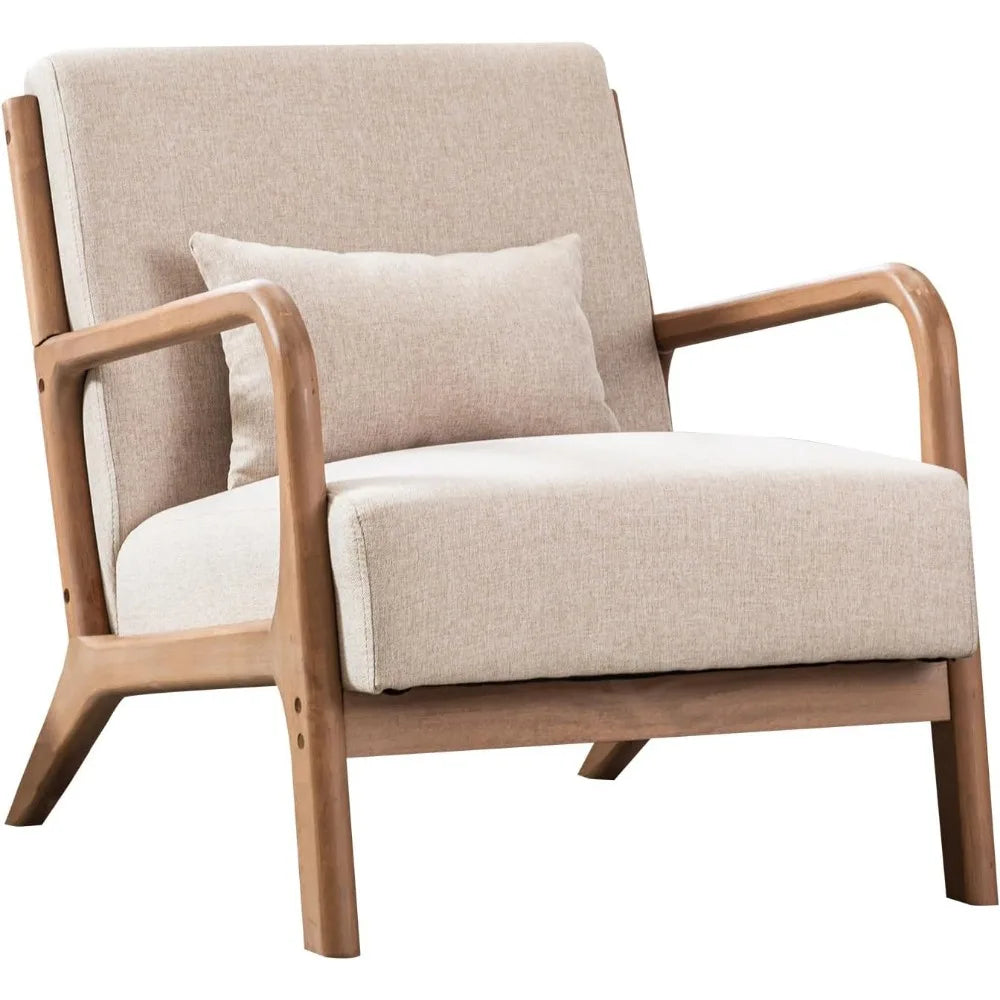 Mid Century Modern Accent Chair, Comfy Fabric Living Room Chairs with Solid Wood Frame, Lounge Reading Armchair, Easy As