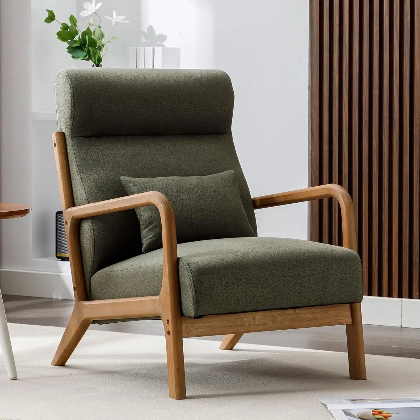 Mid Century Modern Accent Chair, Comfy Fabric Living Room Chairs with Solid Wood Frame, Lounge Reading Armchair, Easy As