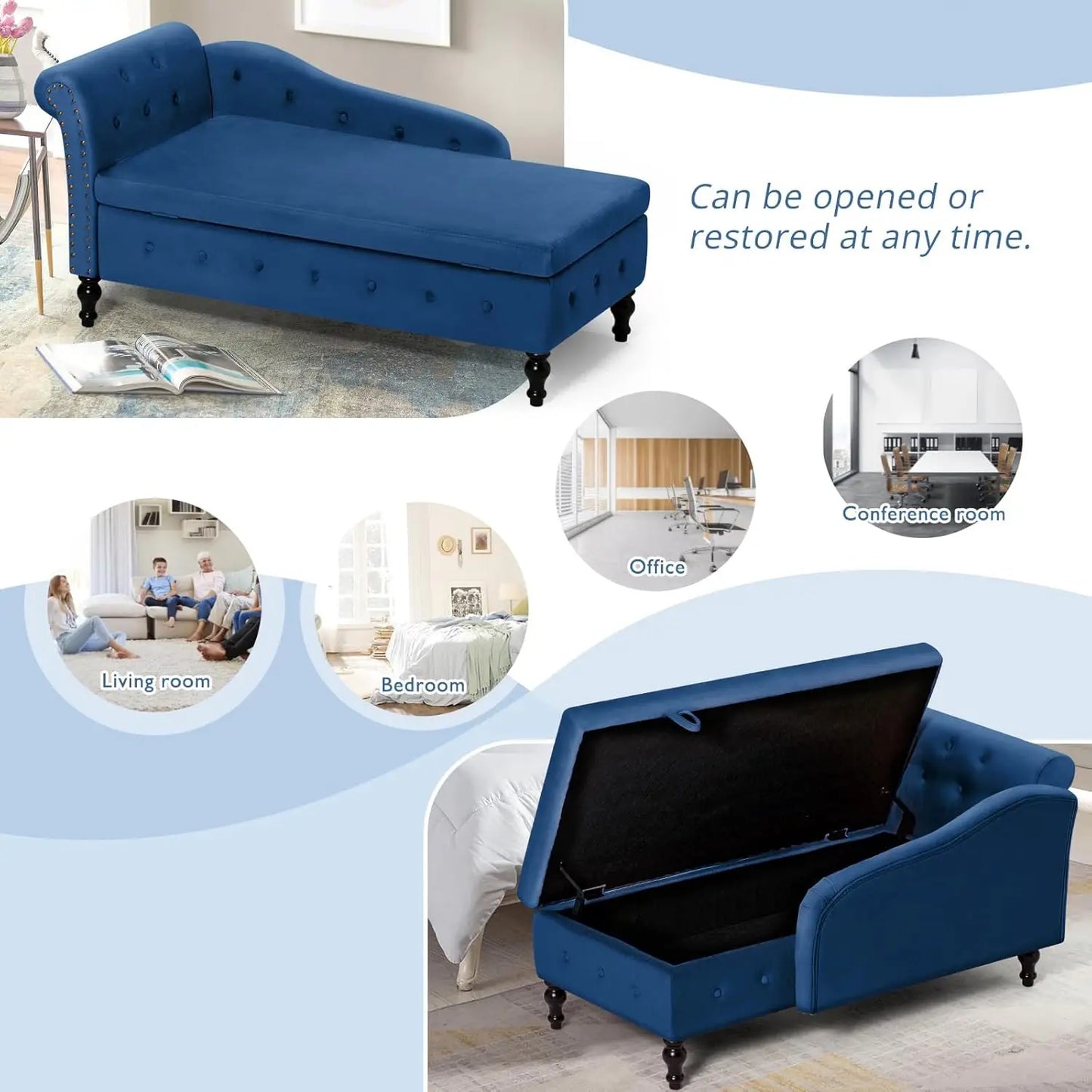 Upholstered Velvet Chaise Lounge w/ Left Armrest & Storage Space,Button Tufted Lounge Chair w/Lumbar Pillow,Modern Lounge Chair