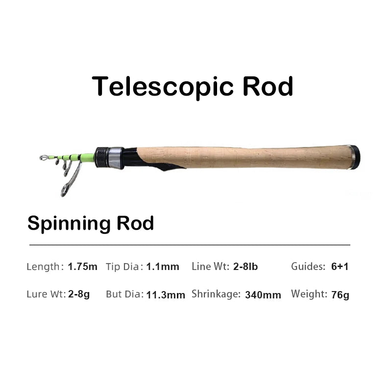 PURELURE 1.50m XUL BFS Telescopic Rod 5ft Travel Rod Trout Spinning Casting Solid Tip Carbon Fishing Rod Small Bait Perch Rod