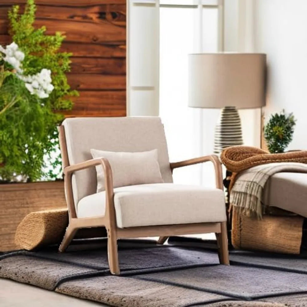 Mid Century Modern Accent Chair, Comfy Fabric Living Room Chairs with Solid Wood Frame, Lounge Reading Armchair, Easy As