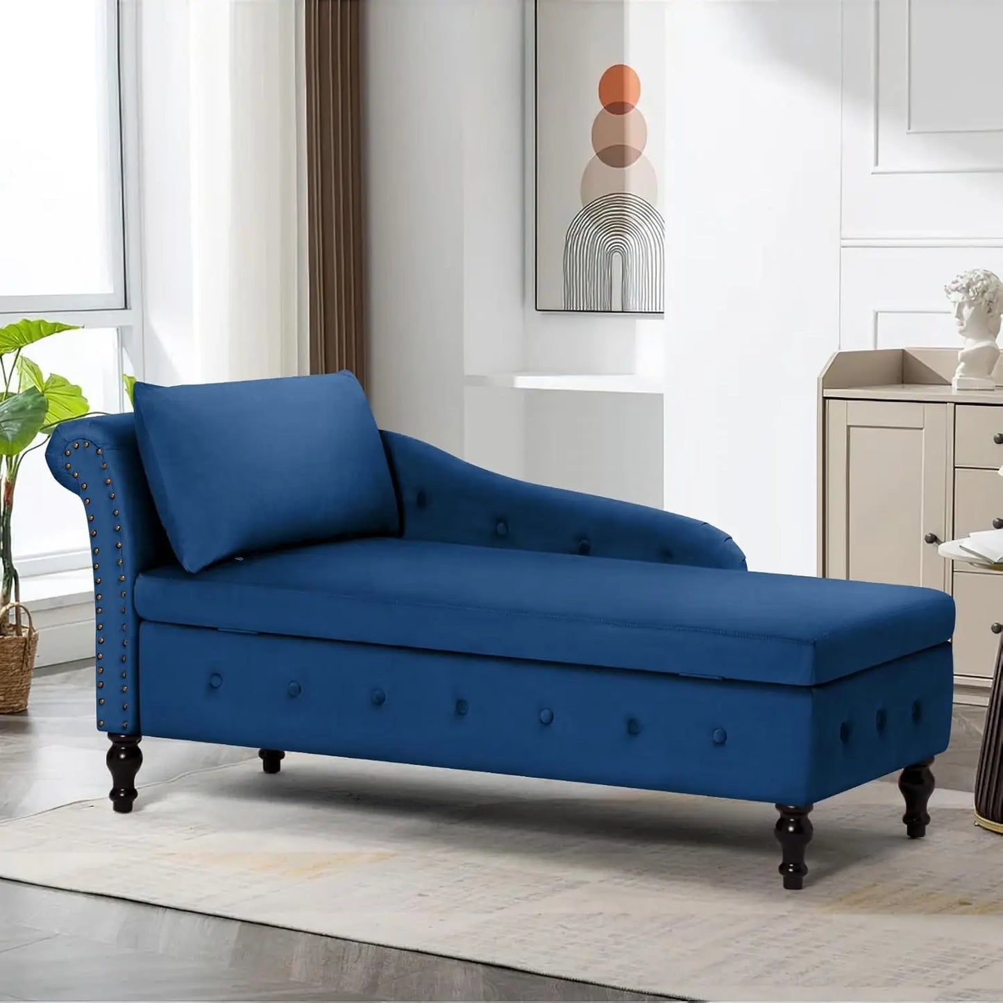 Upholstered Velvet Chaise Lounge w/ Left Armrest & Storage Space,Button Tufted Lounge Chair w/Lumbar Pillow,Modern Lounge Chair