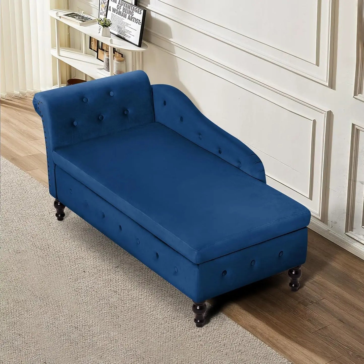 Upholstered Velvet Chaise Lounge w/ Left Armrest & Storage Space,Button Tufted Lounge Chair w/Lumbar Pillow,Modern Lounge Chair