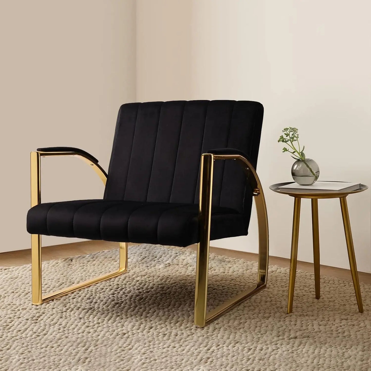 Velvet Accent Chair Leisure Upholstered Café Lounge Armchair For Living Room Bedroom Studio, Black