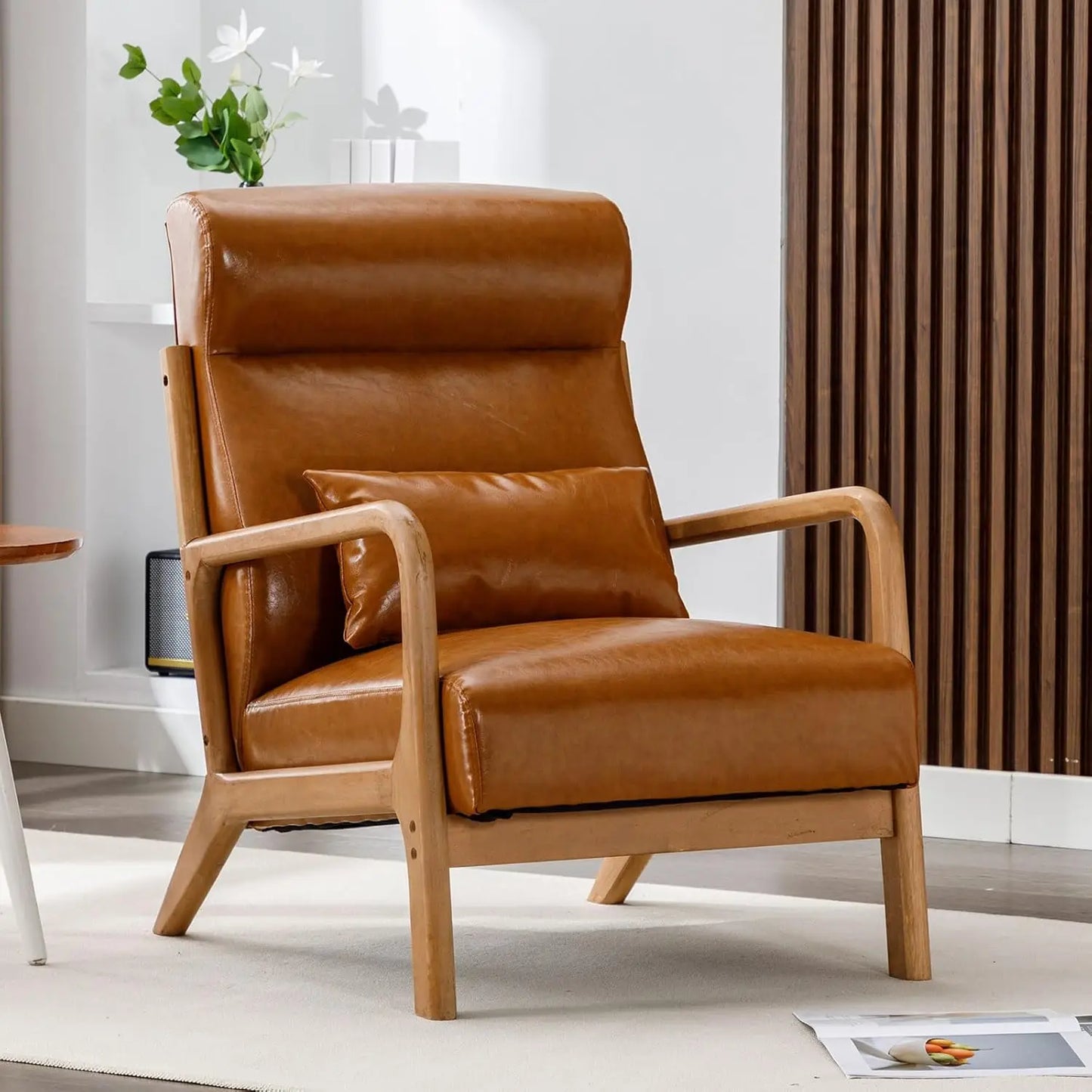 Mid Century Modern Accent Chair, Comfy Fabric Living Room Chairs with Solid Wood Frame, Lounge Reading Armchair, Easy As