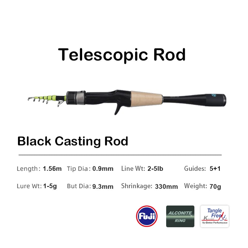 PURELURE 1.50m XUL BFS Telescopic Rod 5ft Travel Rod Trout Spinning Casting Solid Tip Carbon Fishing Rod Small Bait Perch Rod
