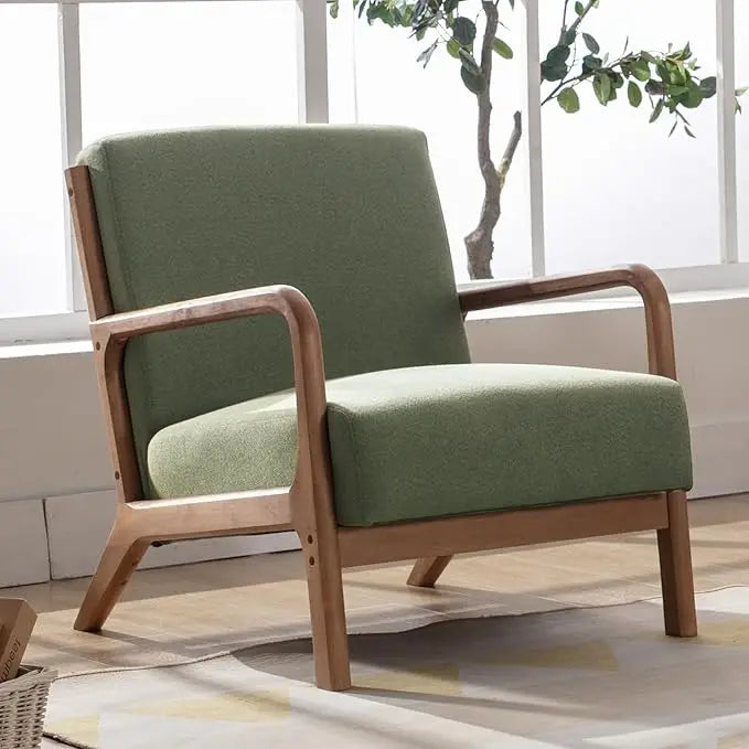 Mid Century Modern Accent Chair, Comfy Fabric Living Room Chairs with Solid Wood Frame, Lounge Reading Armchair, Easy As